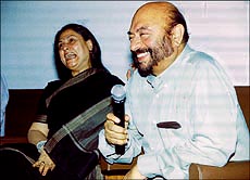 Jaya Bachchan and Govind Nihalani caught in a light-hearted moment during their interaction with Chandigarhians at the Government Art Gallery auditorium on Monday.