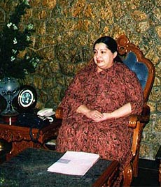 AIADMK supremo Jayalalitha at a meeting in Chennai on Thursday to review support to the BJP-led government at the Centre. PTI