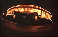 India celebrates : A view of the illuminated Parliament House in New Delhi on Friday, the eve of the 51st Independence Day.  (PTI)