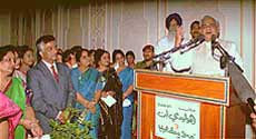 Prime Minister V. B. Vajpayee addressing the Indian community at Salalah on Saturday. 