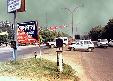 One of the crossings on the Delhi-Jaipur road in Gurgaon where traffic jams are a regular feature. — Photo by T.C. Malhotra