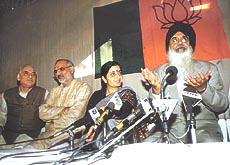 Punjab Chief Minister, Mr Parkash Singh Badal, addressing a press conference in Delhi on Saturday. 