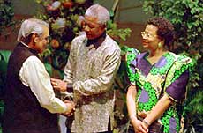 DURBAN: Prime Minister Atal Behari Vajpayee with South African president Nelson Mandela and his wife Graca Machel at the inaugural ceremony of the NAM summit on Wednesday.