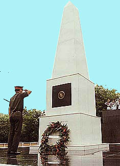 Lieut-Gen H. B. Kala, GOC-in-C, Western Command, salutes at the war memorial, "Vir Smriti," in Chandimandir on the occasion of the 51st raising day of the command on Wednesday.