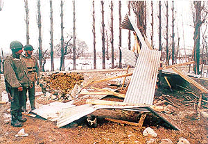 The spot on the Srinagar-Baramula highway where two BSF personnel were killed and three injured in a landmine explosion on Tuesday morning