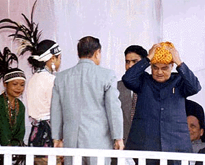 Prime Minister Atal Behari Vajpayee being felicitated at a public meeting in Shillong on Saturday.