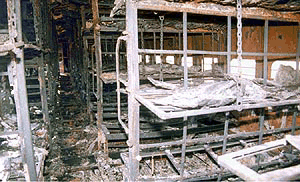 An inside view of a Punjab Mail coach which was engulfed in a fire killing 18 passengers near Bhusawal in Maharashtra on Saturday.