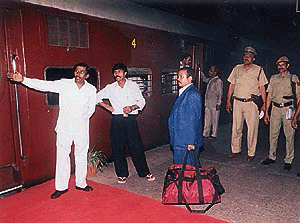 'The minister is inside,' says an attendant at Kalka railway station, where a red carpet had been rolled out for  a VIP.  Tribune photo by Parvesh Chauhan