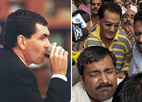 Hansie Cronje has a glass of water during his cross-examination at the King Commission