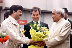 Prime Minister Atal Bihari Vajpayee with Deputy Minister of the Portuguese Republic Armado Vara 