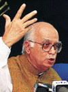 Indian Home Minister Lal Krishna Advani at a news conference in New Delhi on Tuesday after the Cabinet rejected the autonomy resolution.  Reuters photo