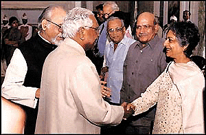 President K.R. Narayanan with Ms Asma Jehangir, Chairperson of the Human Rights Commission of Pakistan, in New Delhi on Sunday.  PTI photo