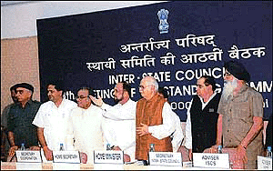 Home Minister L. K. Advani, External Affairs Minister Jaswant Singh, Assam Chief Minister Prafulla Kumar Mahanta and Punjab Chief Minister Parkash Singh Badal at the Inter-State Council meeting in New Delhi on Friday