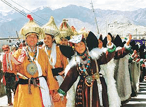 Members of the Ladakh Minority Group dance during the annual Ladakh festival in Leh on Saturday.  Reuters