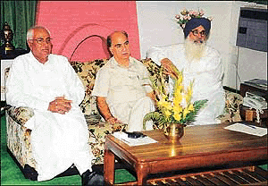 Union Minister for Consumer Affairs and Public Distribution Shanta Kumar at a meeting with Haryana Chief Minister Om Prakash Chautala and Punjab Chief Minister Parkash Singh Badal in Chandigarh on Thursday