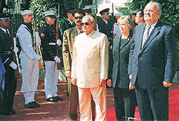 Prime Minister Atal Behari Vajpayee at the ceremonial arrival ceremony at Blair House in Washington on Wednesday.