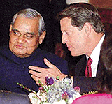 Prime Minister Atal Behari Vajpayee with US Vice-President Al Gore at a luncheon meeting in Washington on Friday. 