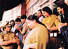 Former Tamil Nadu Chief Minister Jayalalitha and her close friend Sasikala, sentenced to three years rigorous imprisonment, leave the court after the announcement of the sentence in Chennai on Monday.