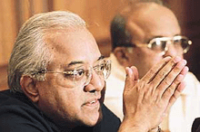 Mr A C Muthiah, President of the BCCI, addresses a news conference in Bombay on Thursday. Reacting strongly to suggestions in a CBI report on matchfixing that said that the BCCI had failed to do enough to stamp out matchfixing in Indian cricket, Mr Muthiah said the statements were absolutely unwarranted and lacked accuracy.