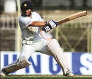 Sachin Tendulkar plays a shot on the second day of the second Test between India and Zimbabwe in Nagpur on Sunday.