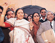 Mrs Madhu Prakash and her husband Mr Anand Prakash coming out of the court of Mr A.K. Tyagi in a jubilant mood