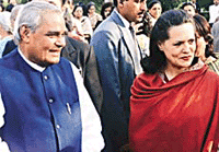 Prime Minister Atal Behari Vajpayee meets Mrs Sonia Gandhi, Leader of the Opposition, in New Delhi on Thursday.