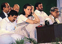 Congress President Sonia Gandhi at the 81st plenary session of the Indian National Congress at Rajiv Gandhi Nagar in Bangalore on Sunday.