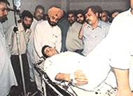Mr Randeep Singh Surjewala, President, Indian Youth Congress, who was injured in a lathi charge, at the PGI in Chandigarh on Wednesday.