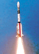 The Geosynchronous Satellite Launch Vehicle is launched into orbit in Sriharikota on Wednesday. 