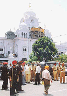 High security alert outside the Golden Temple in view of the Punjab bandh call given by Sikh organisations on Saturday. 