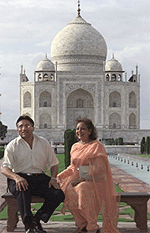 General Musharraf and wife Begum Sehba in front of the historic Taj Mahal on Sunday.