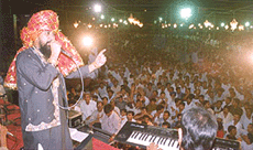 Lakhbir Lakha performs at a jagran organised by the Shri Durga Jagran Mandal in Bathinda on Saturday night.