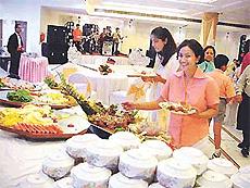 Guests enjoy European cuisine at a food show in a Ludhiana hotel on Sunday.