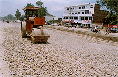 Work on the Bathinda-Mansa road in progress.