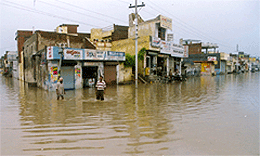 Flooding near Ganesha Basti on the Bathinda-Goniana road