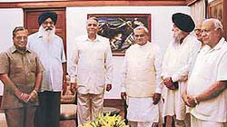 Punjab Chief Minister Parkash Singh Badal along with his Cabinet Ministers meets Prime Minister A.B. Vajpayee and Union Finance Minister Yashwant Sinha at the PMs residence, New Delhi, on Monday.