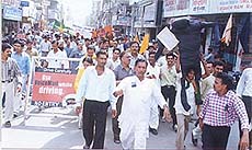 BJP activists taking out a procession.