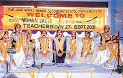 Students of Naurhia Mal Jain Senior Secondary School, Bharat Nagar, present qawwali at a function held at Ludhiana on Thursday.