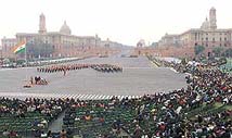 An orchestra plays during the Beating the Retreat ceremony