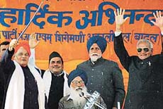 Prime Minister Atal Behari Vajpayee greets people.