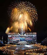 Fireworks light up the sky over the Rice-Eccles Olympic Stadium during the opening ceremony of the Salt Lake 2002 Olympic Winter Games, on Friday.