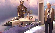 A model of the indigenous Light Combat Aircraft is on display at the Defence Expo-2002 at Pragati Maidan in New Delhi on Wednesday.