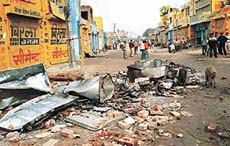The scene after Shiv Sena activists went on the rampage in Kaithal 