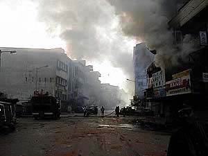 Smoke emanates from a building