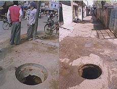 Open manholes in Bathinda, endangering residents. Covers are reportedly stolen by youths to get money for drugs.