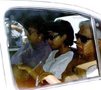 Senior Congress leader Natwar Singh, his wife and daughter leave Safdarjung Hospital in New Delhi where his daughter-in-law Natashas body was taken for post-mortem on Sunday. 