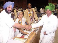 Punjab Chief Minister Amarinder Singh with Haryana Chief Minister Om Prakash Chautala at the fifth meeting of the National Water Resources Council at Vigyan Bhavan in New Delhi on Monday.