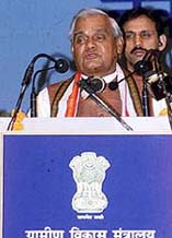 Prime Minister Atal Behari Vajpayee at the All-India Panchayat Adhyakshas Sammelan