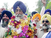 Mr Simranjit Singh Mann, who returned from Pakistan after celebrating Baisakhi there, at the Wagah border on Sunday.