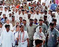 Congress President Sonia Gandhi leads a peace march